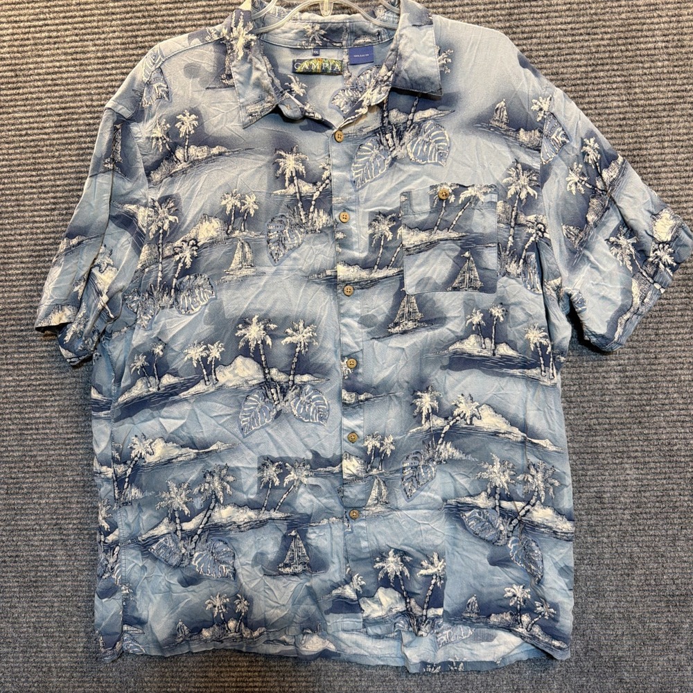 Vintage 80s CAMPIA MODA Hawaiian Shirt Mens XXL Rayon Blue Hawaiian Cruise Vacay
